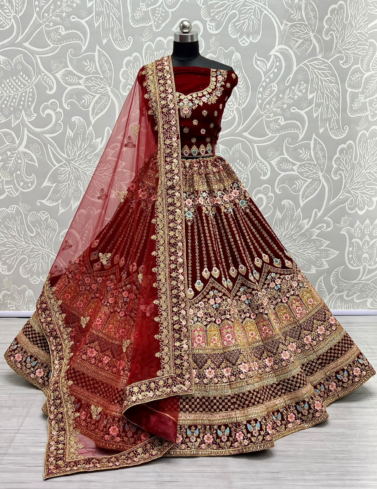 Velvet With Heavy Thread Work Designer Bridal Wear Lehenga Choli Collection At Wholesale Rate 2417