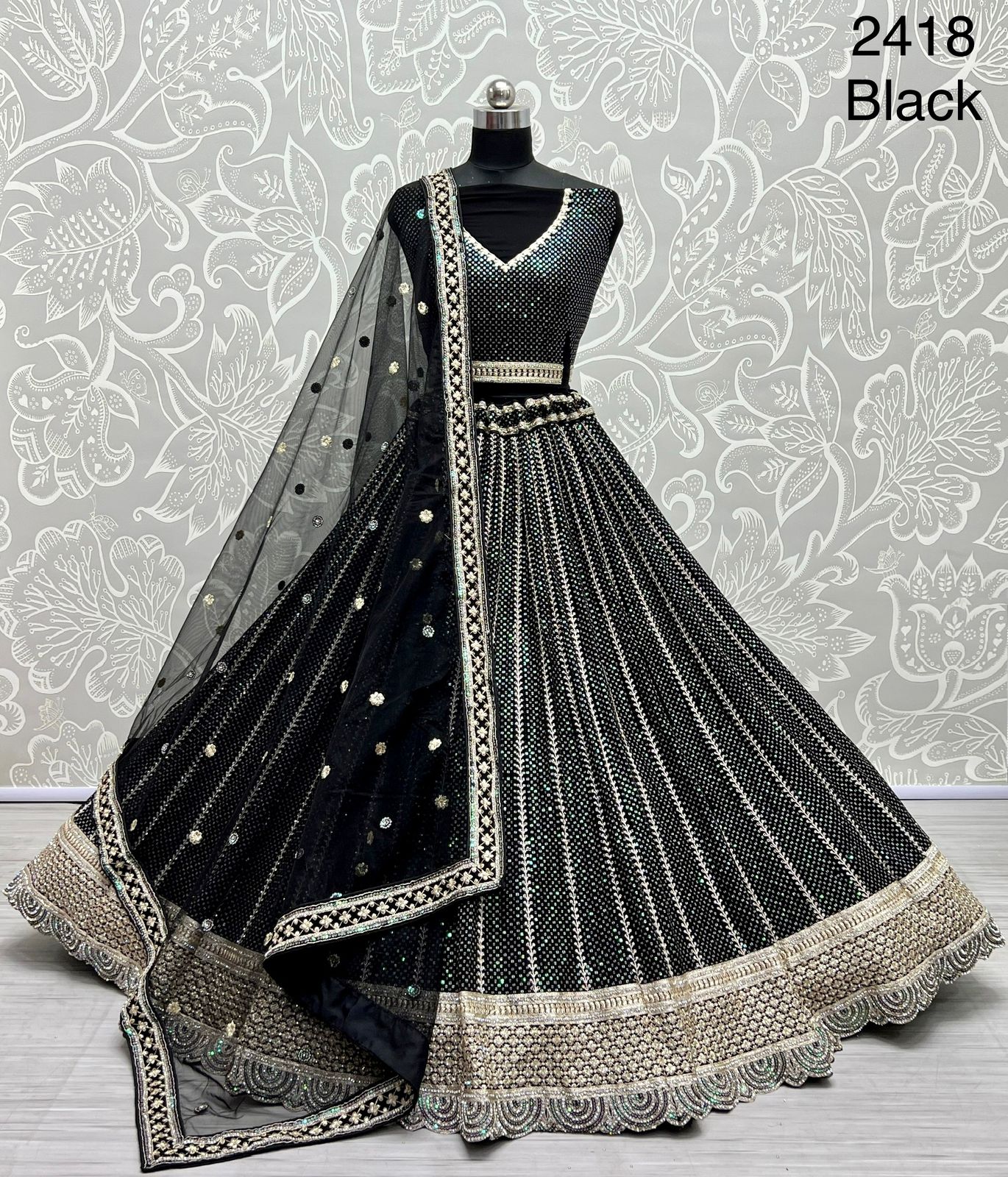 Black Color Georgette With Sequence Embroidery Work Designer Wedding Wear Lehenga Choli Collection At Wholesale Rate