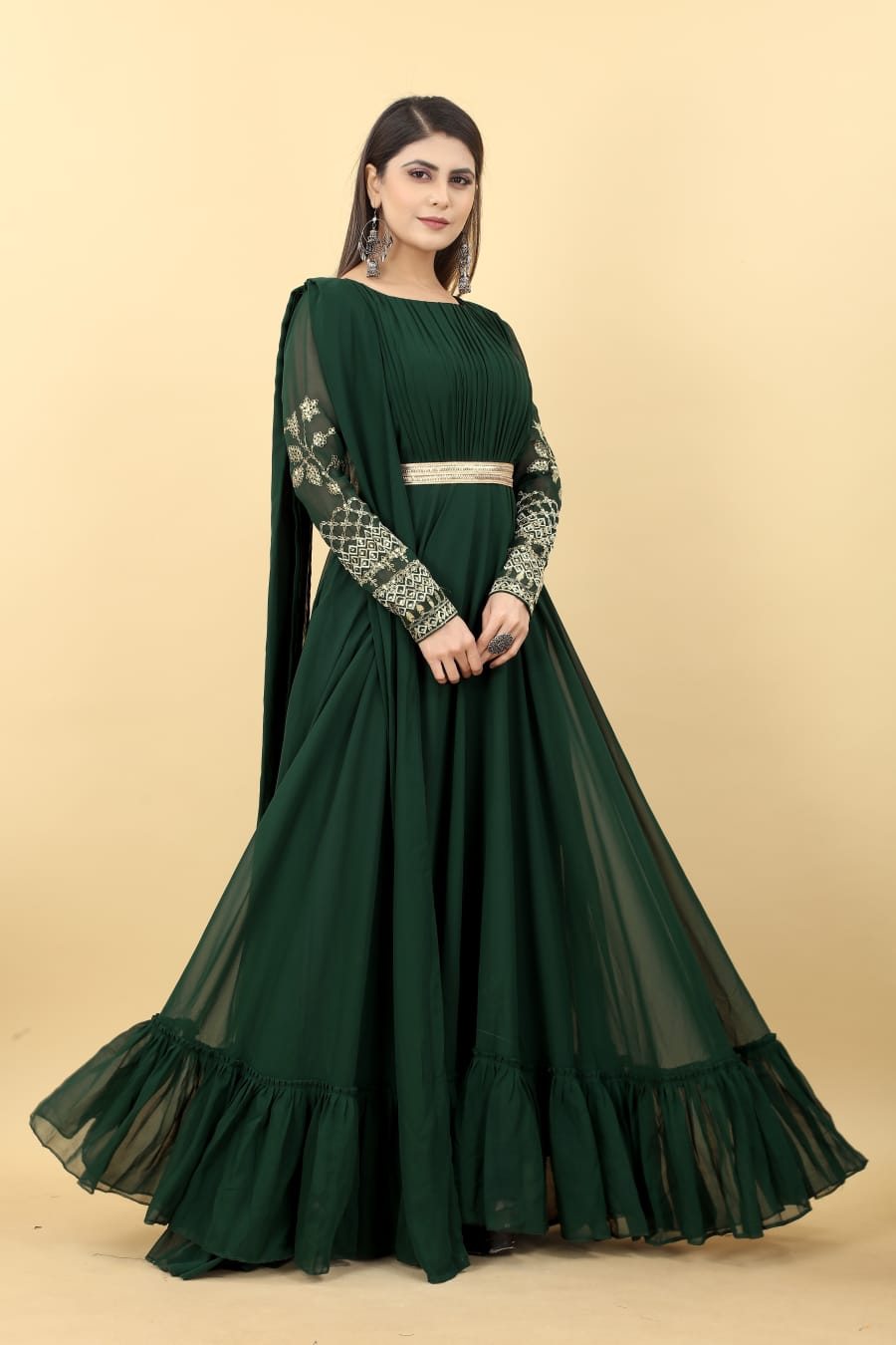 Georgette With Fancy Wester Style Green Color  Gown Collection At Best Rate (2)