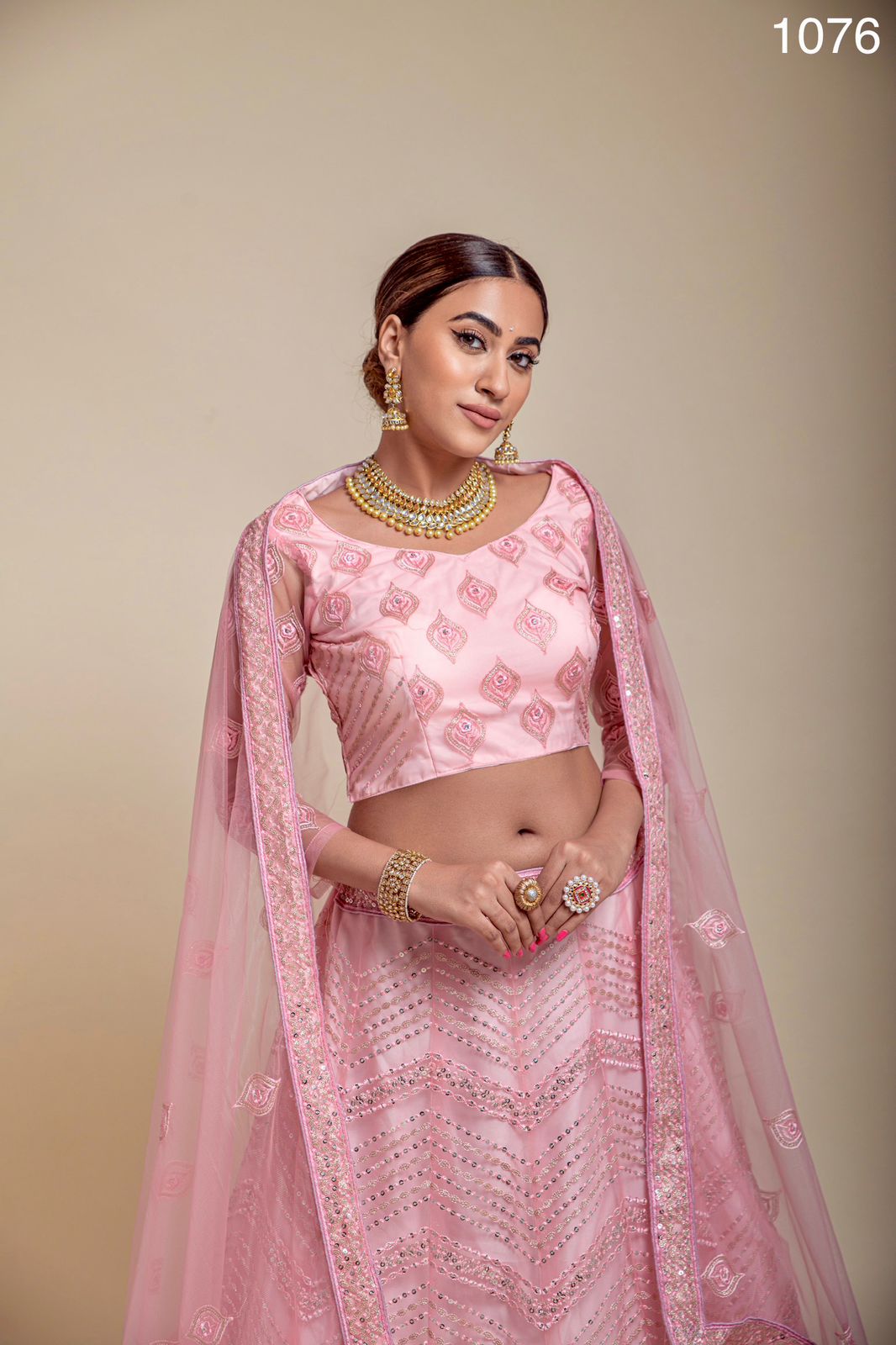 Light Pink Color Bridal Net With Heavy Designer Wedding Wear Lehenga Choli Collection At Wholesale Rate