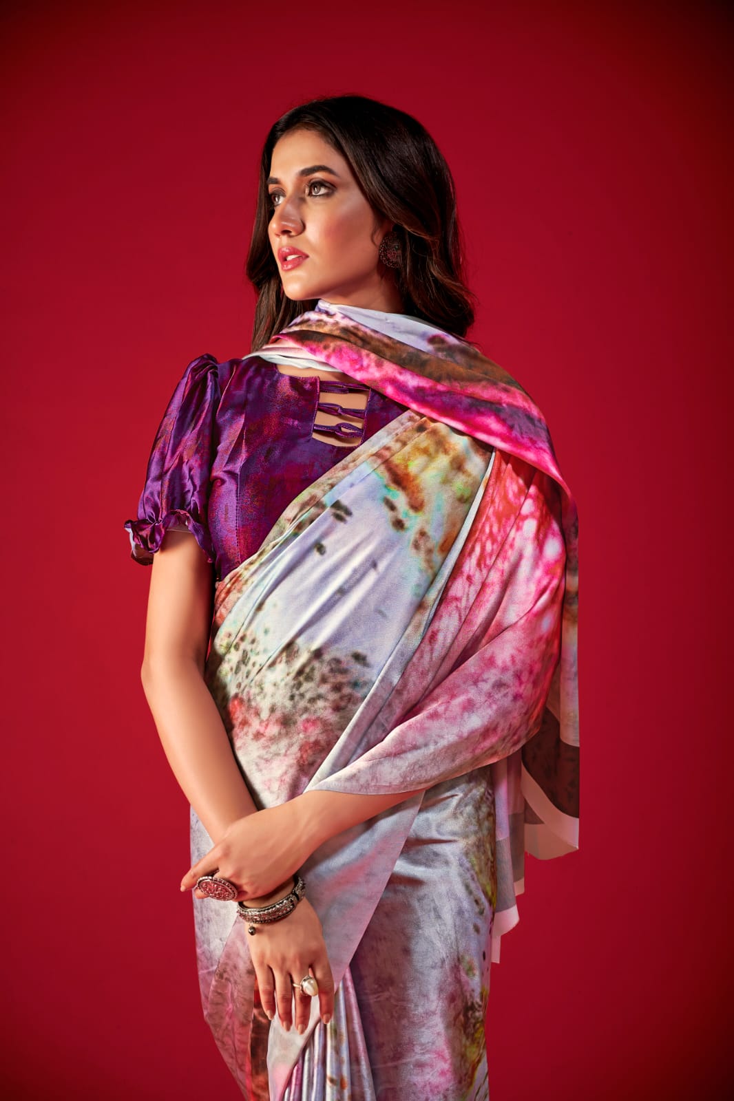 Rajpath Alexa Sattin Creap With Digital Print Fancy Saree