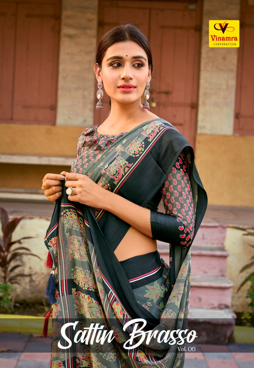 Sattin Patta Brasso With Printed Saree Collection At Wholesale Rate