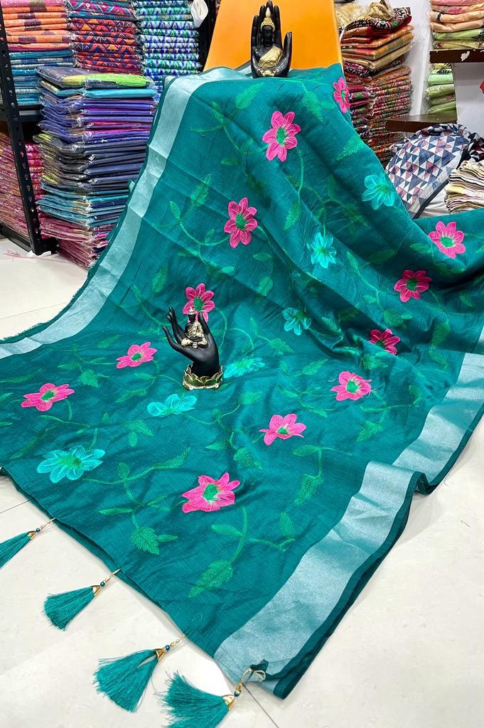 Soft Linen With Fancy Printed Regular Wear Saree Best Rate