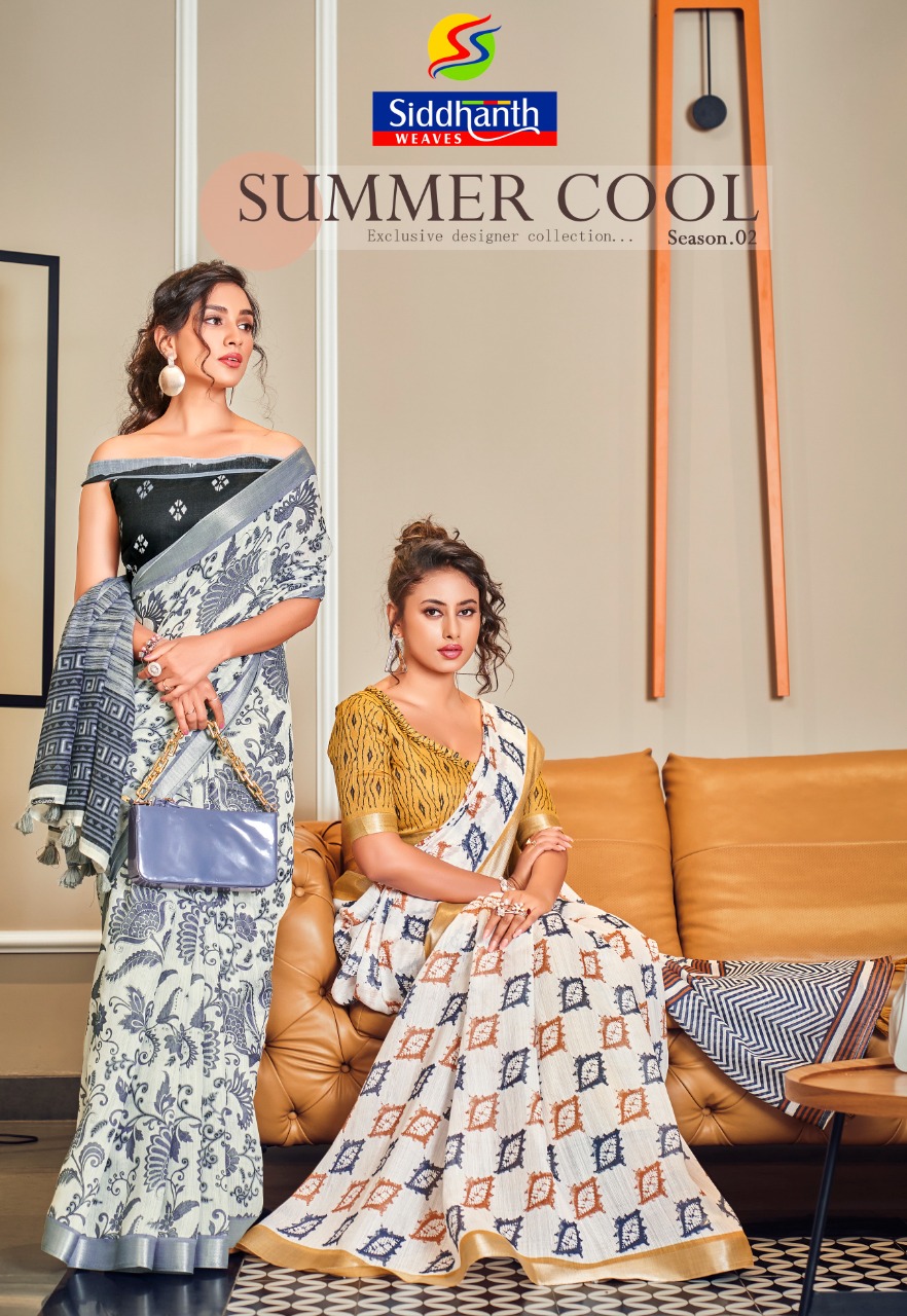 Summer Cool Tassar Linen With Printed Saree Best Online Rate