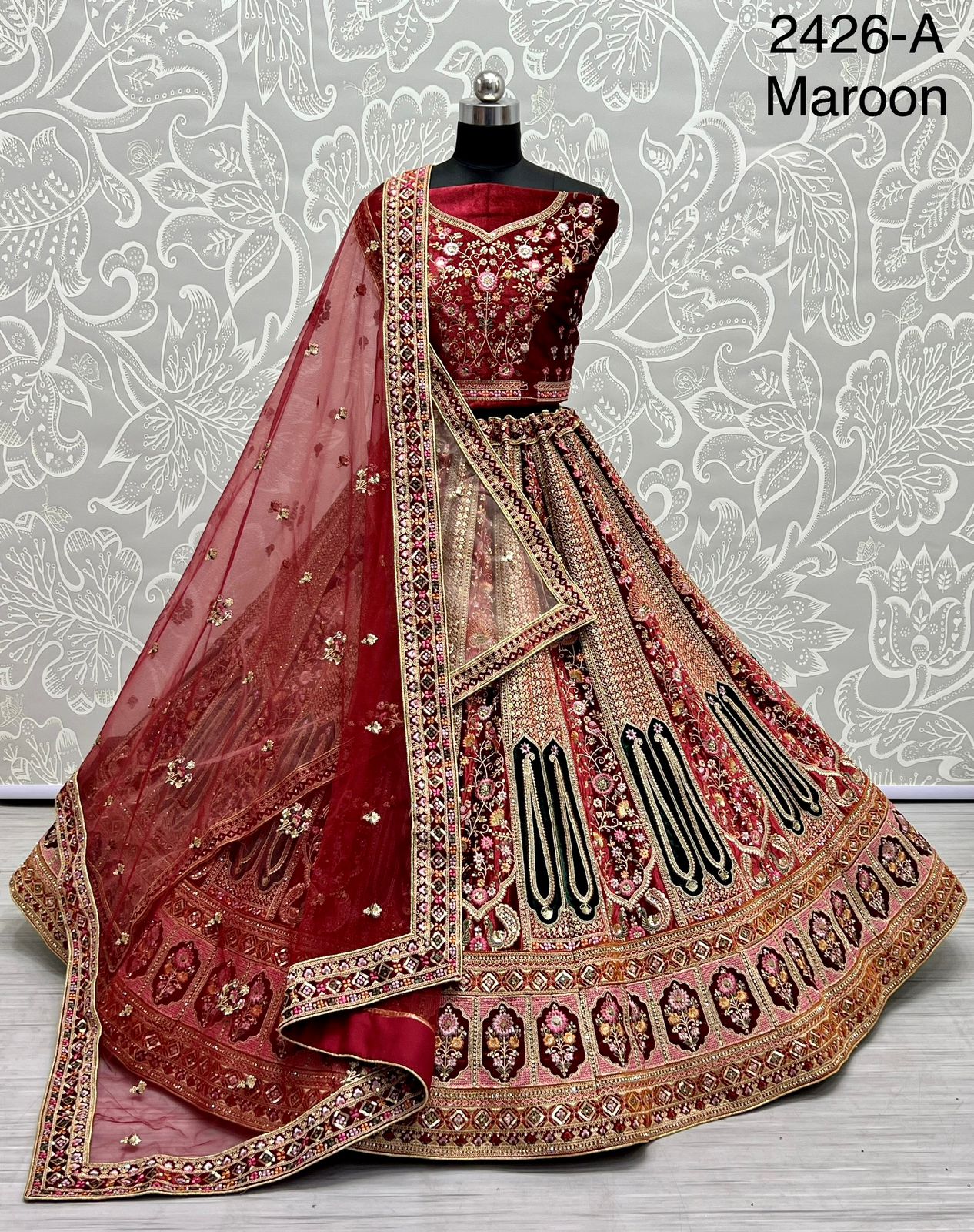 Velvet With Hevay Dori Embroidery Work Designer Bridal Wear Lehenga Choli Collection At Best Rate