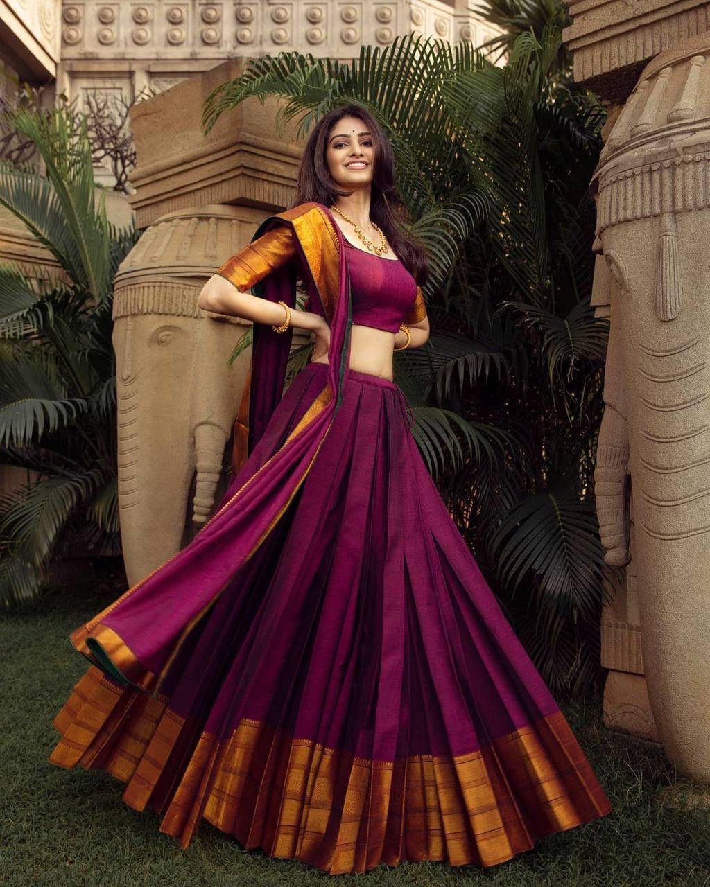 Banarasi Silk Maroon Color Fancy Simple Look Lehnega Choli Collection