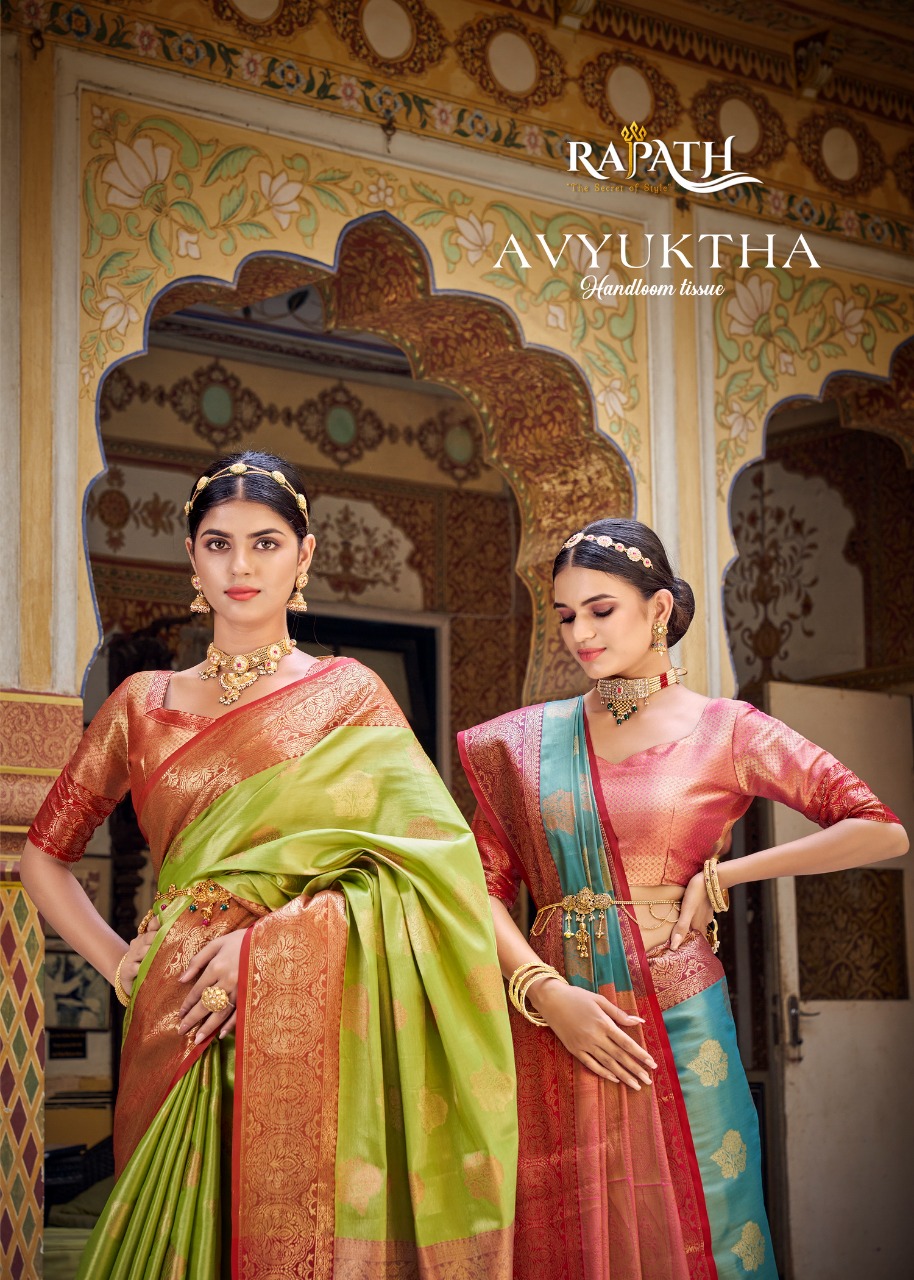 Rajpath Avyuktha Handloom Tissue With Fancy Weaving Design Saree Collection At Wholesale Rate