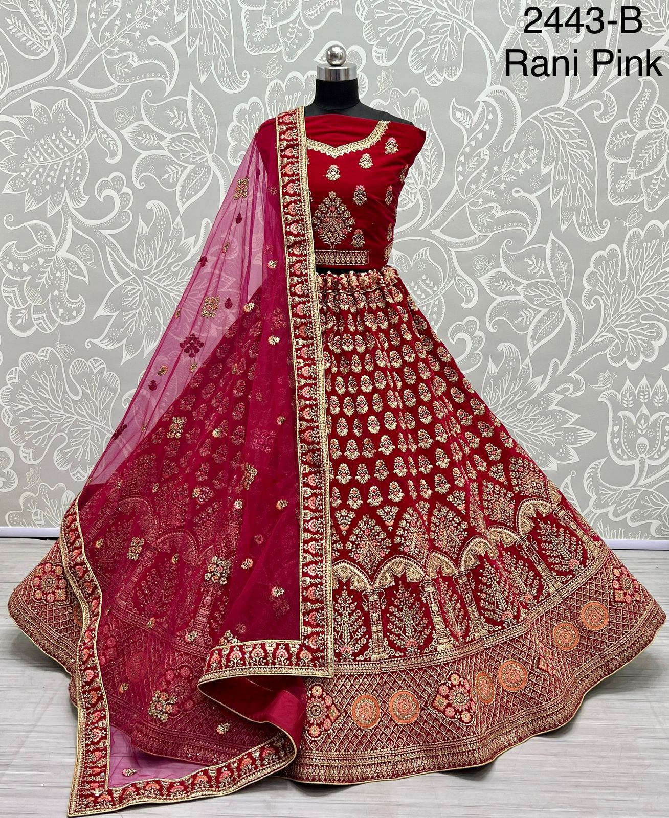 Velvet With Fancy Dori Zari Work Multi Thread Diamond Work Bridal Wear Lehenga Choli Collection