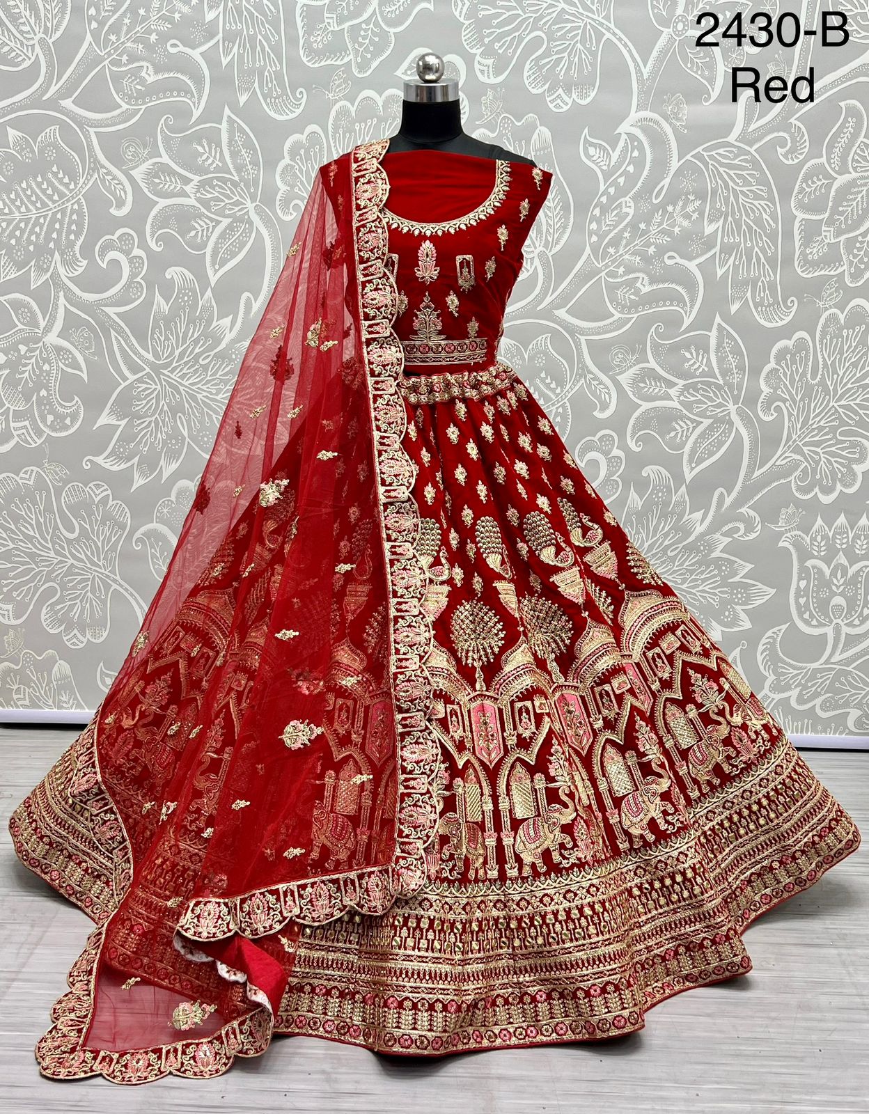 Velvet With Gajraj Embroidery Pach Work Designer Wedding Special Lehenga Choli Wholesale Rate (1)