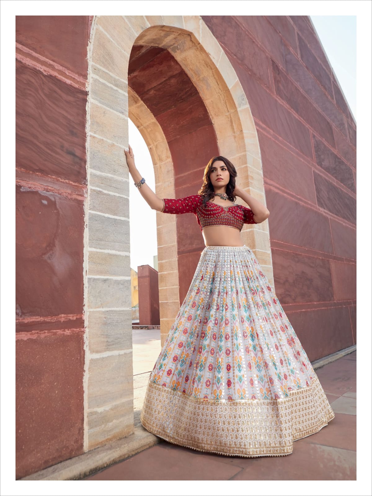 Navkaar Kohinoor Georgette With Fancy Designer Readymade Wedding Wear Lehenga Choli Collection At Wholesale Rate