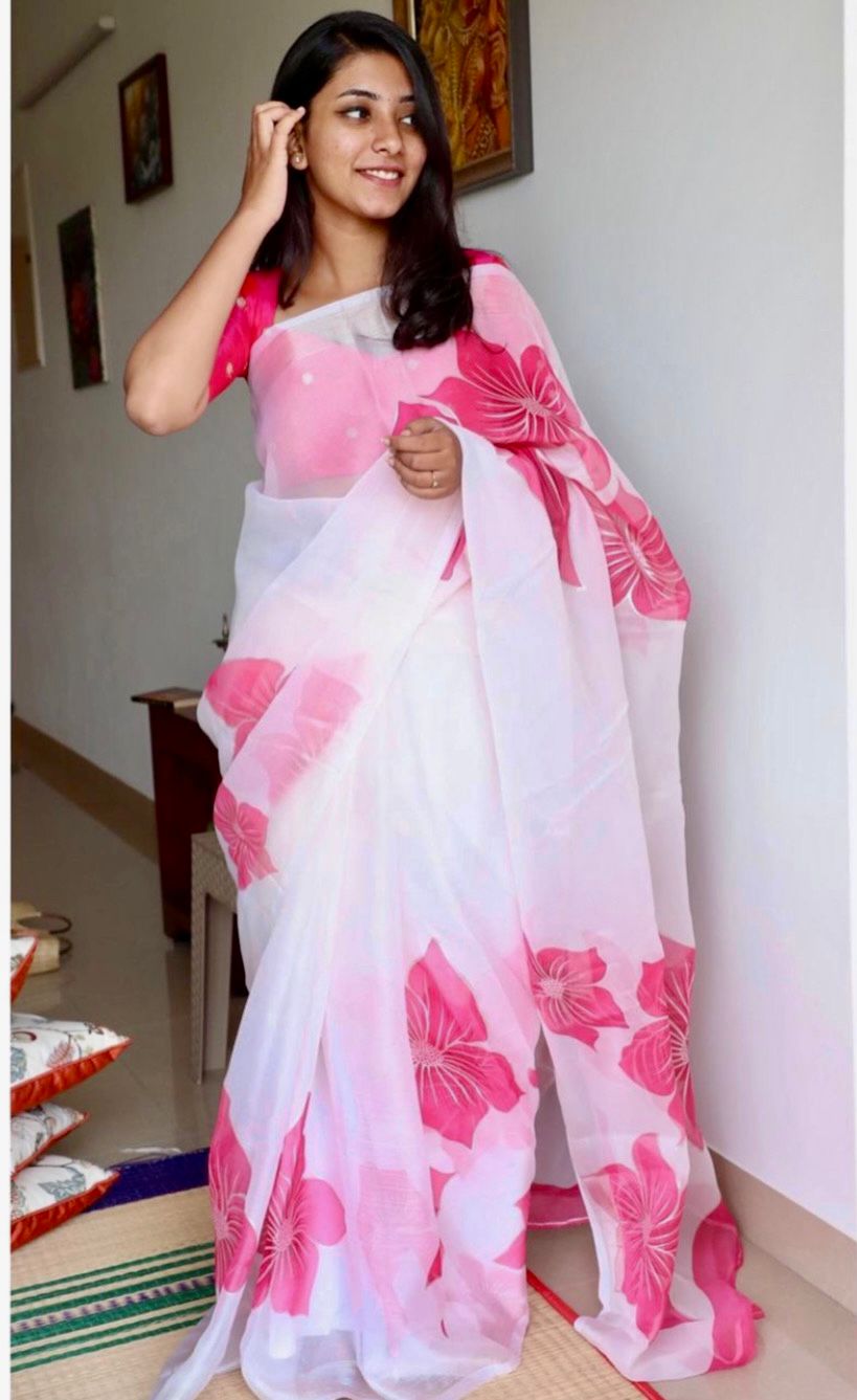 Organza With Printed Fancy Look Saree Collection At Best Rate