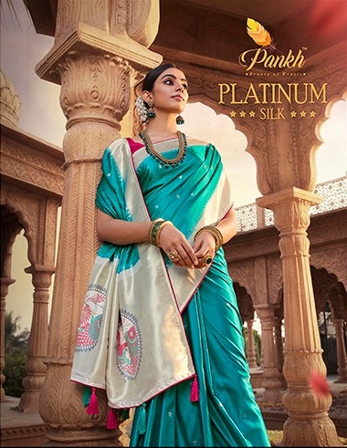 Pankh Creation Platinum Silk Satin Silk With Fancy Wedding Wear Saree Wholesale Rate