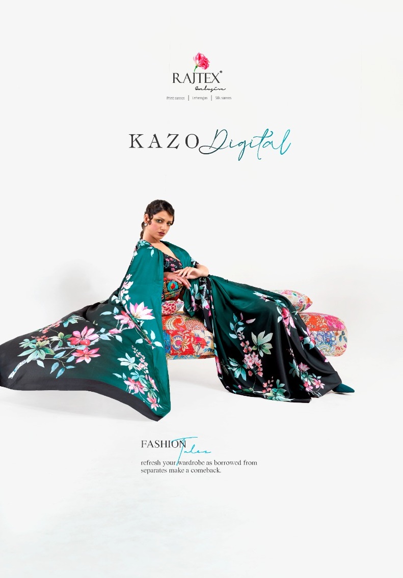 Rajtex Kazo Digital Printed Sattin Silk Japan Crepe Saree Collection At Best Rate