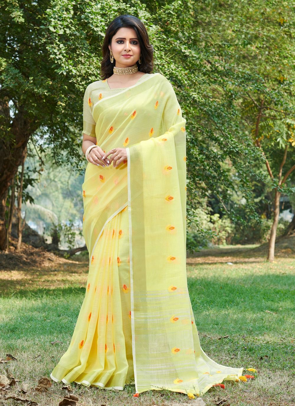 Sangam Print Anandi Linen With Fancy Saree Collection At Wholesale Rate