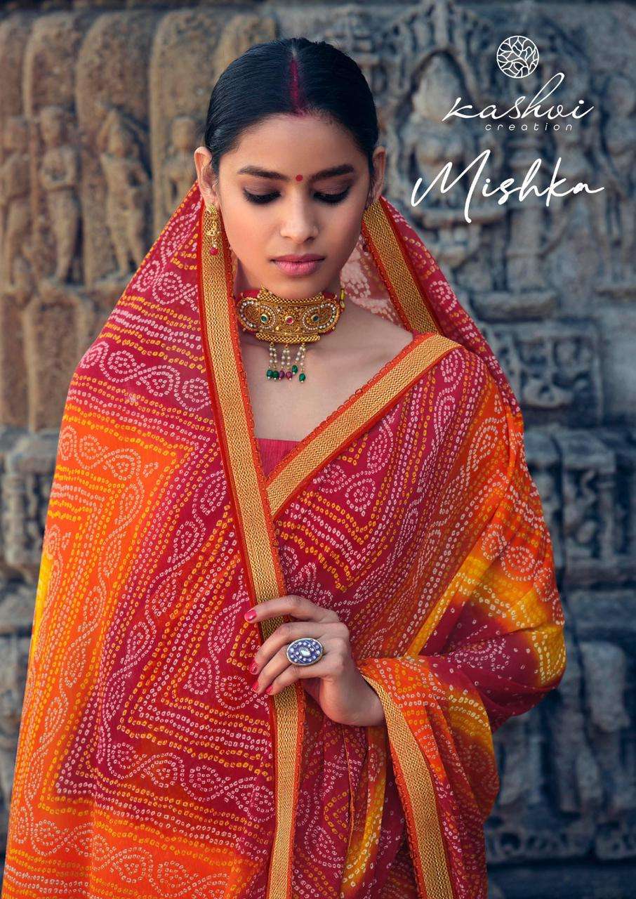 Lt Fabrics Kashvi Creation Ahiri Chiffon With Bandhnai Print Saree Collection At Wholesale Rate