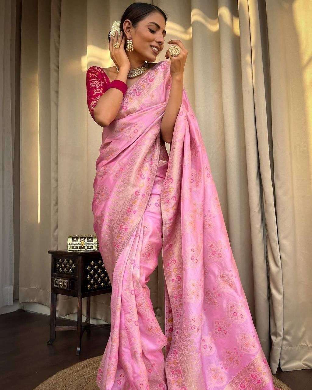 onion pink color linen saree | Looks