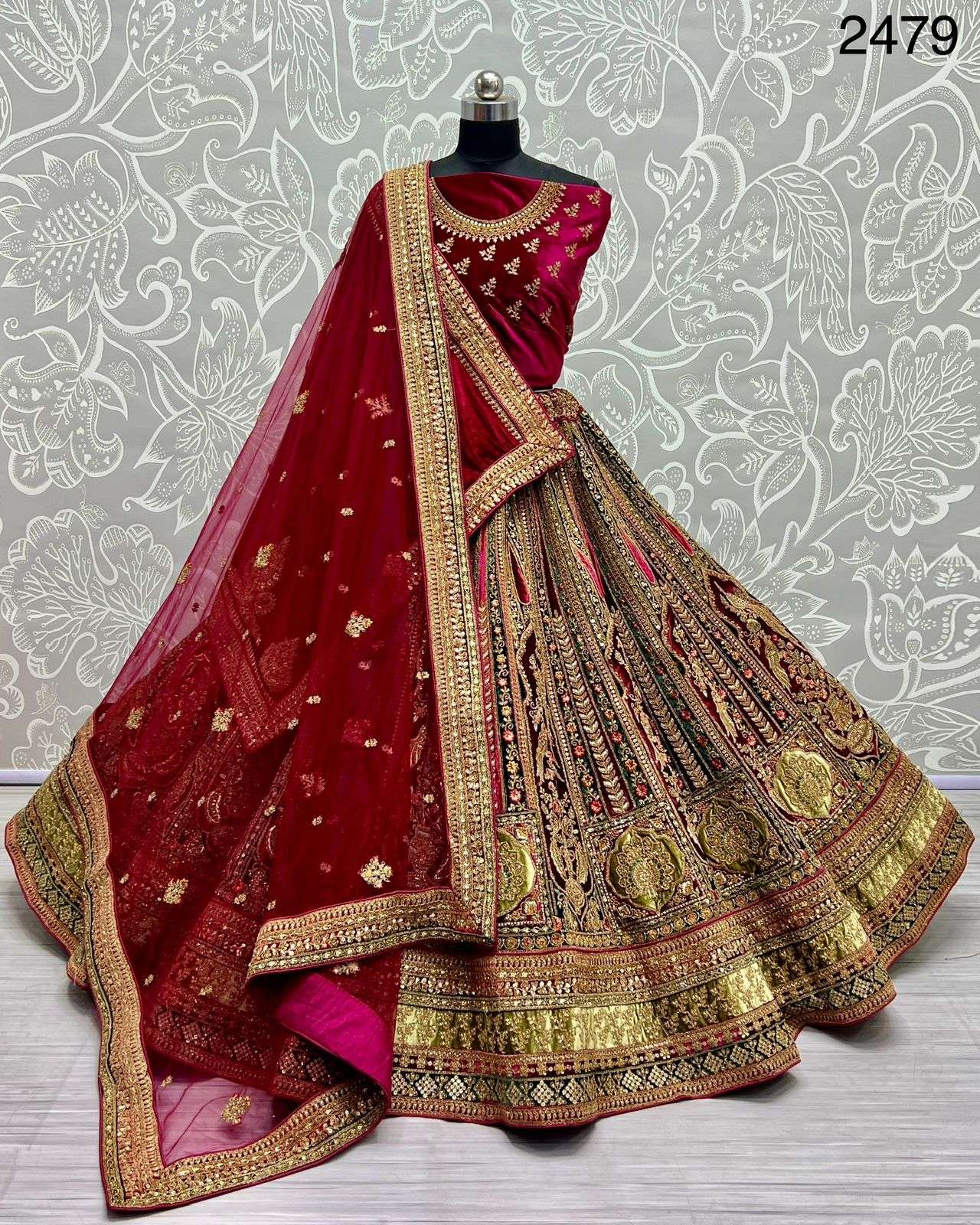 Velvet with Heavy Dori Embroidery work designer Bridal wear lehenga choli