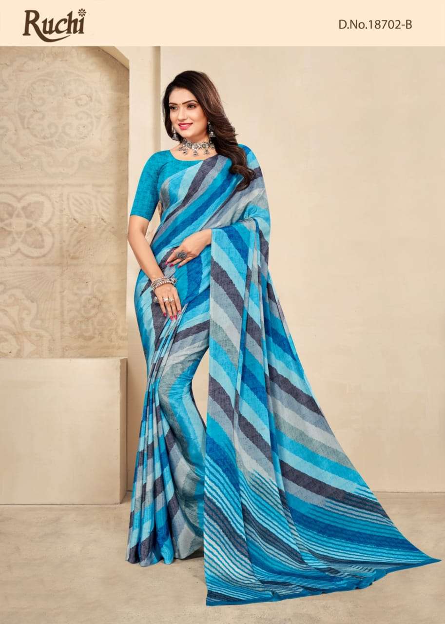 Ruchi VIVANTA vol 19 Crepe silk with Laheriya Printed Regular wear saree collection