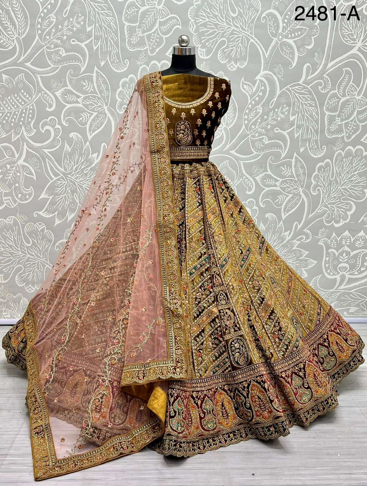 Velvet with dori embroidery work designer Bridal wear heavy work lehenga choli