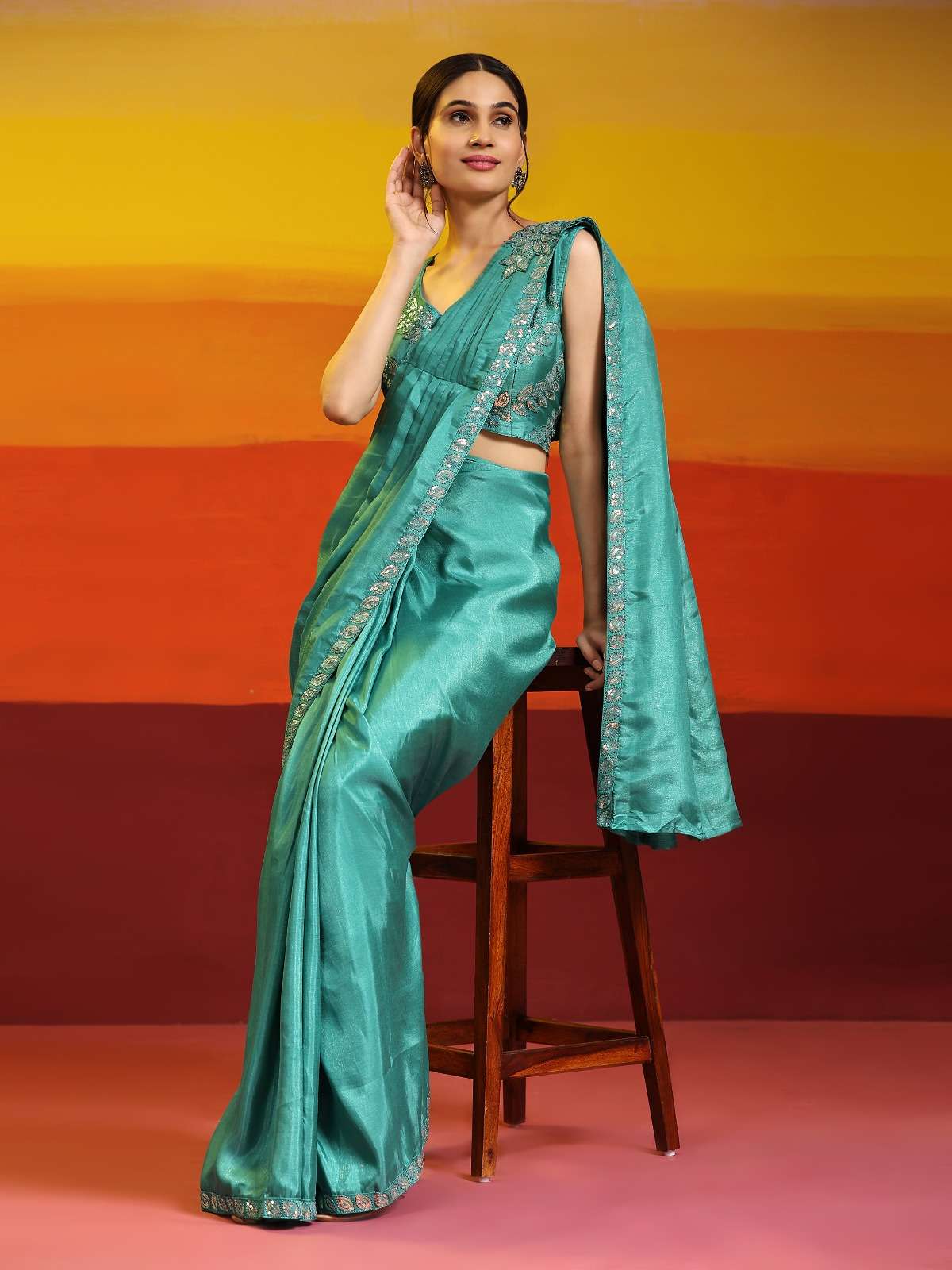 Blue Silk Saree ready to wear saree partywear saree 1 min saree wedding  saree | eBay