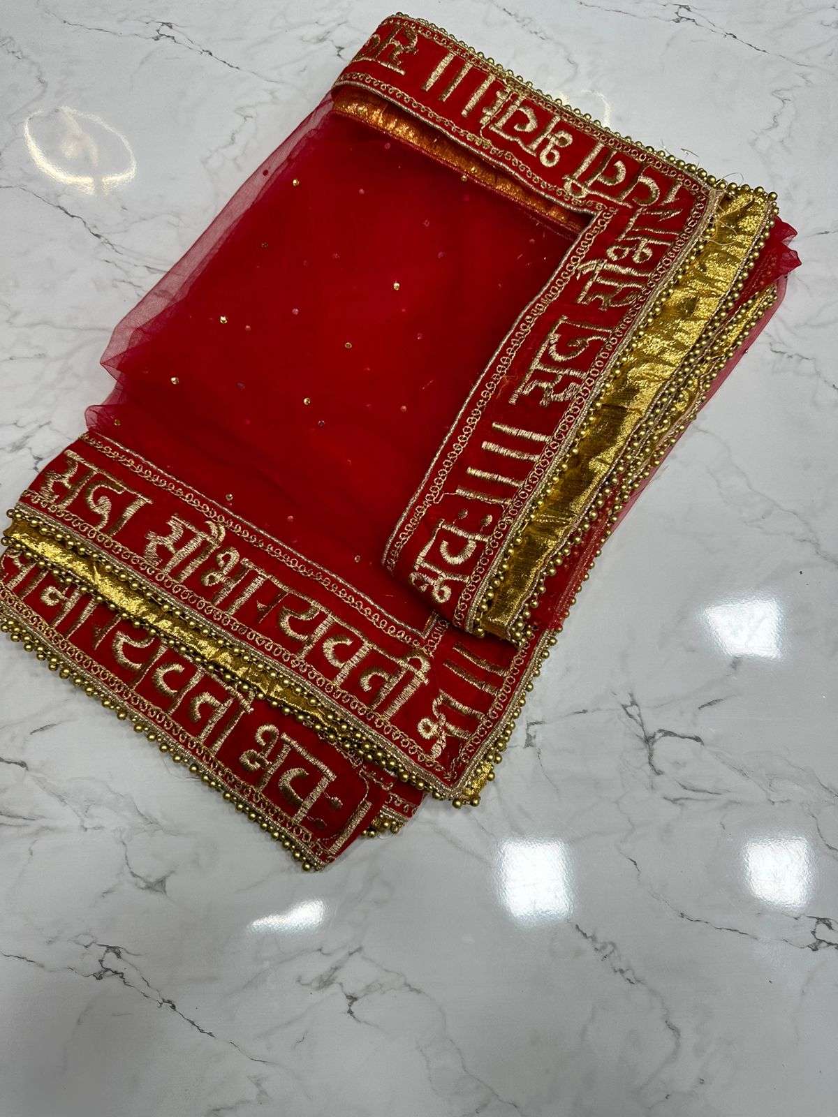 Bridal special Sobhagyavati Bhav Shlok Velvet Border Net fabrics Red color designer Dupatta collection (5)