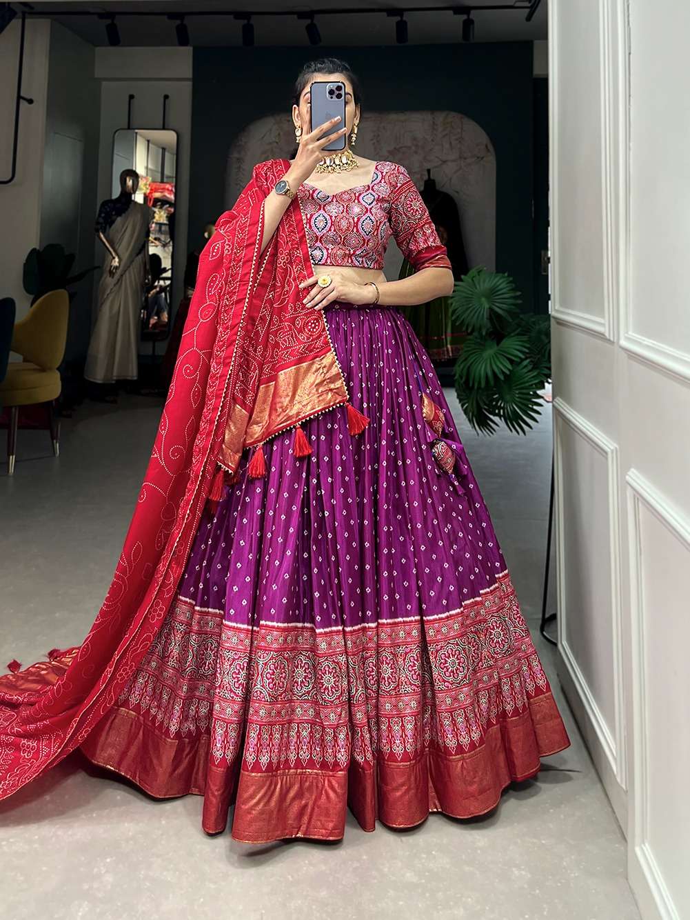 Menakshi is wearing a Banarasi bandhani lehenga in lime colour. The lehenga  is paired with banarasi Georgette dupatta with hand embroidered… | Instagram