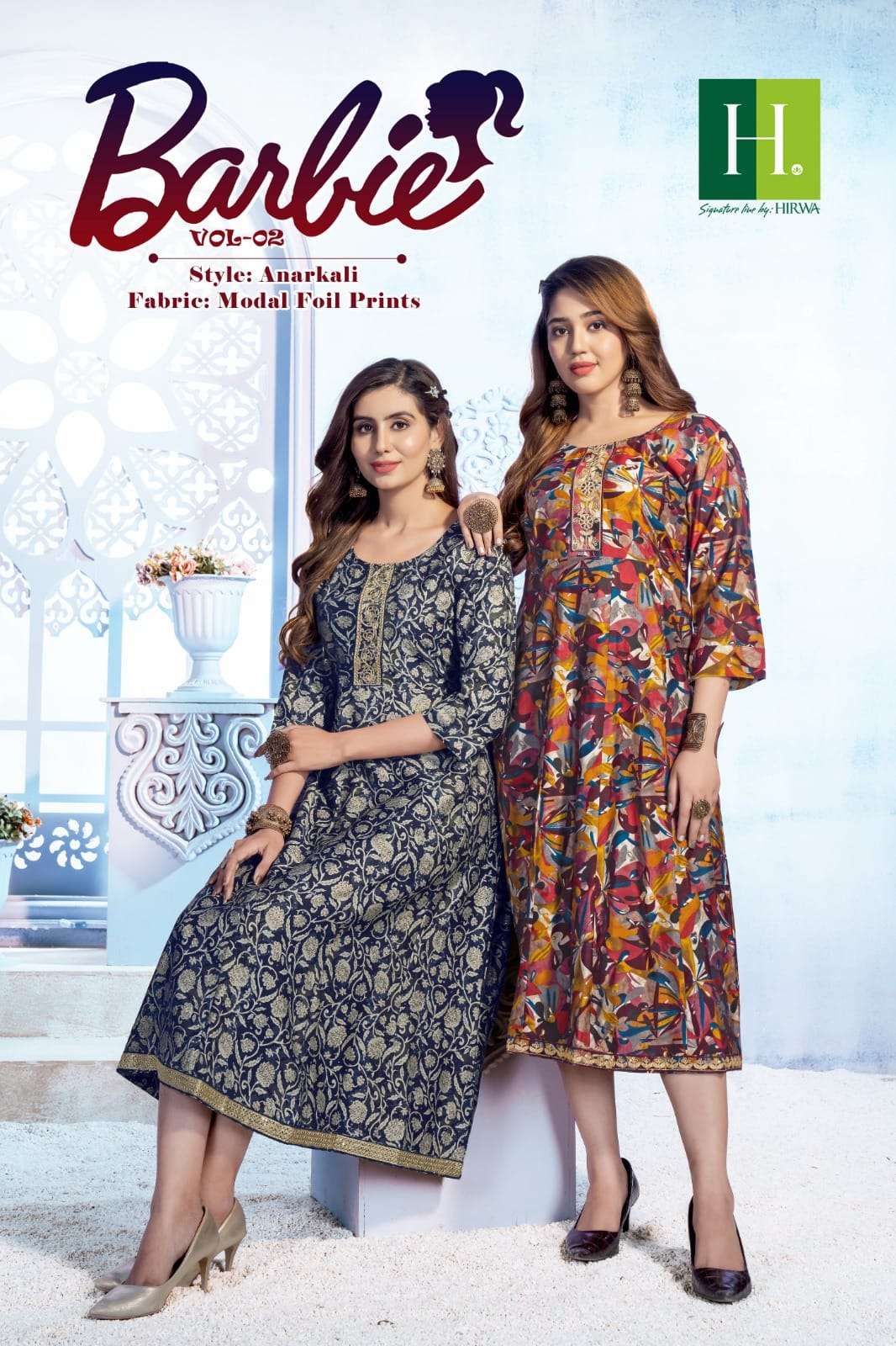 Hirwa Barbie vol 2 Rayon with Flower Printed Anarkali style Kurti collection at best rate