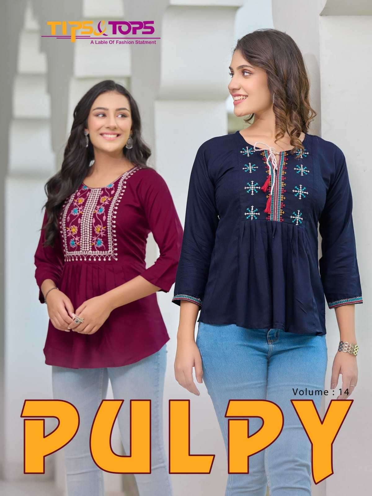 Tip & Tops Puipy Vol 14 Rayon With Light Embroidery work Short Tops collection at best rate