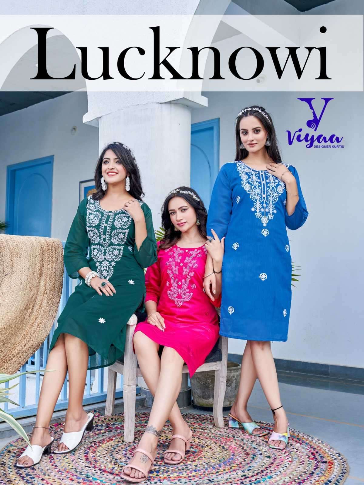 viyaa designer lucknowi vol 1 Modal Chanderi silk with fancy Neck Kurti collection at best rate