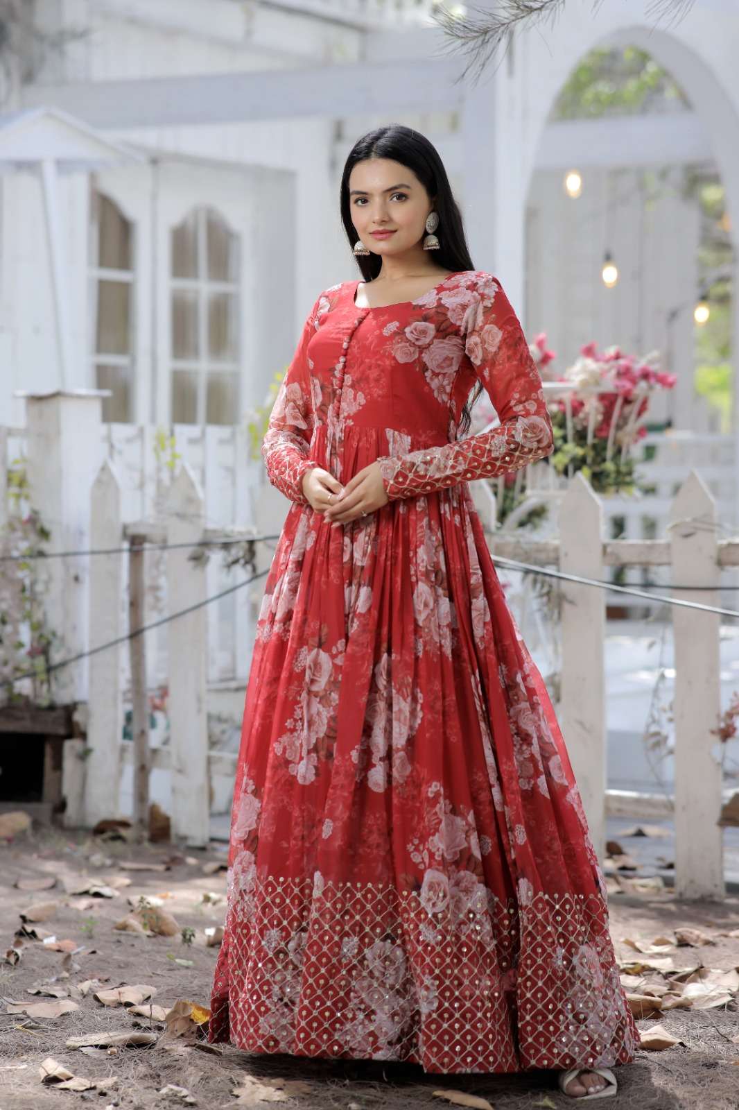 Indian Designer Full Flared Gown Women Summer Cotton Salwar Kameez White  Suit
