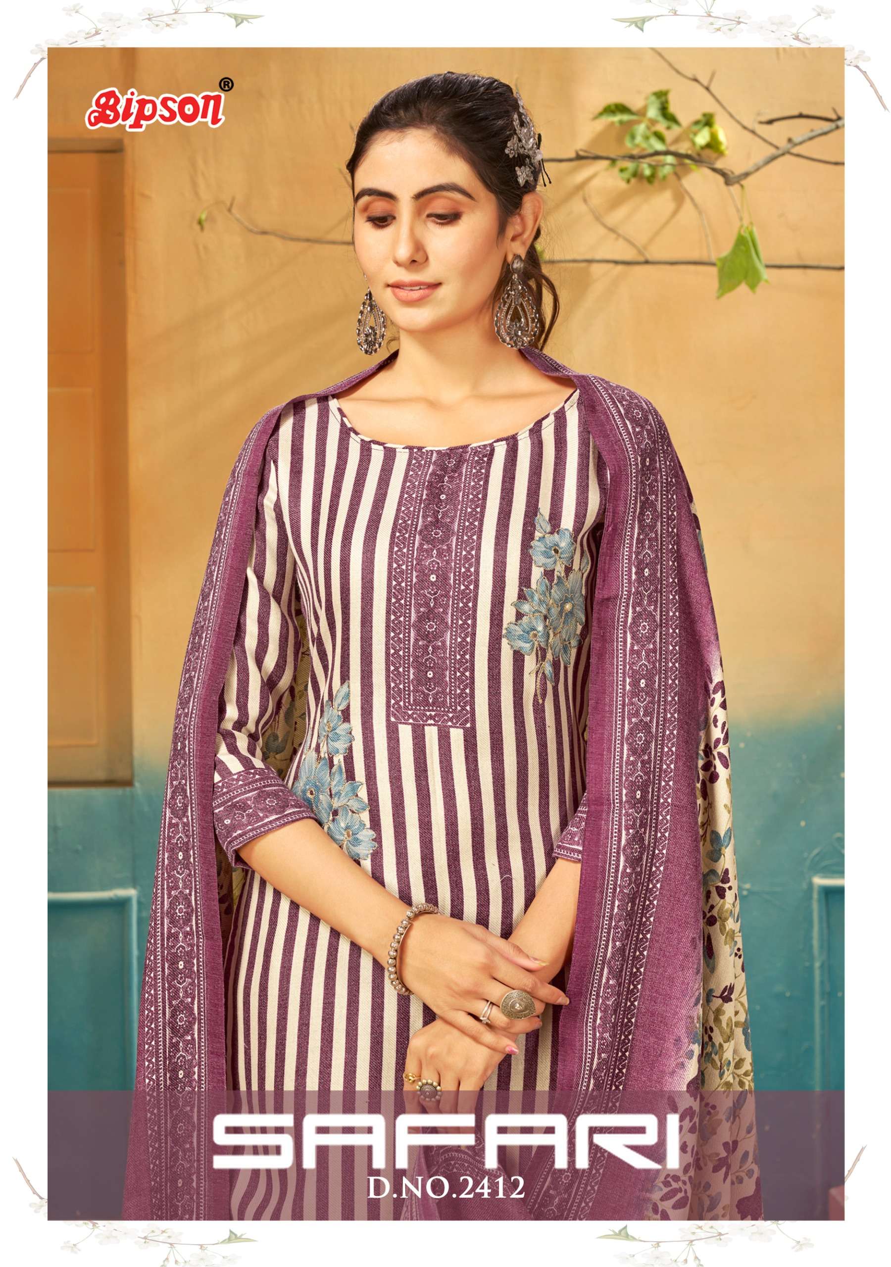 Bipson fashion Safari 2412 Wool Pashmina Silk with Printed Dress Material collection at best rate