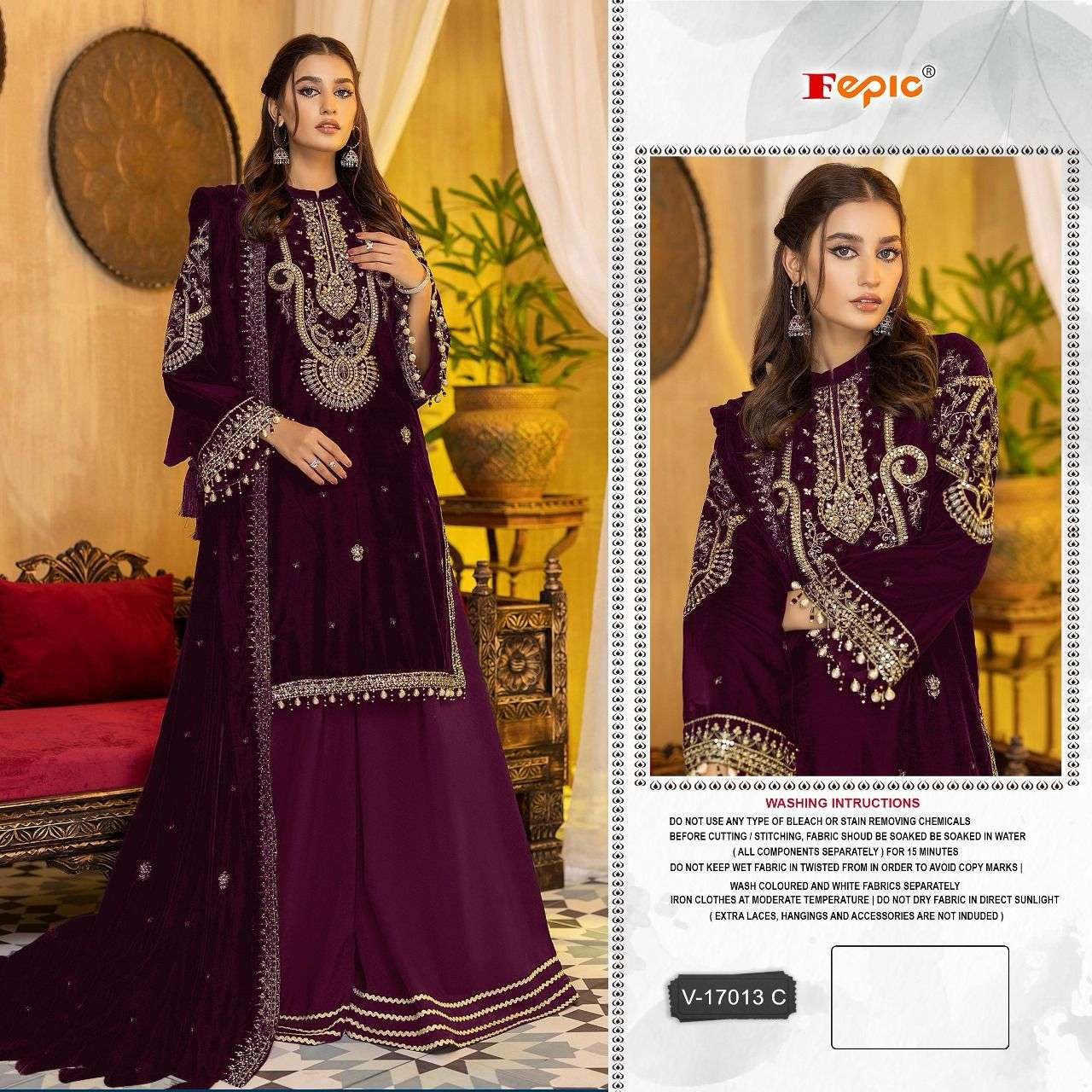 Fepic V 17013 Velvet with Emrboidery work Pakistani salwar kameez collection at best rate