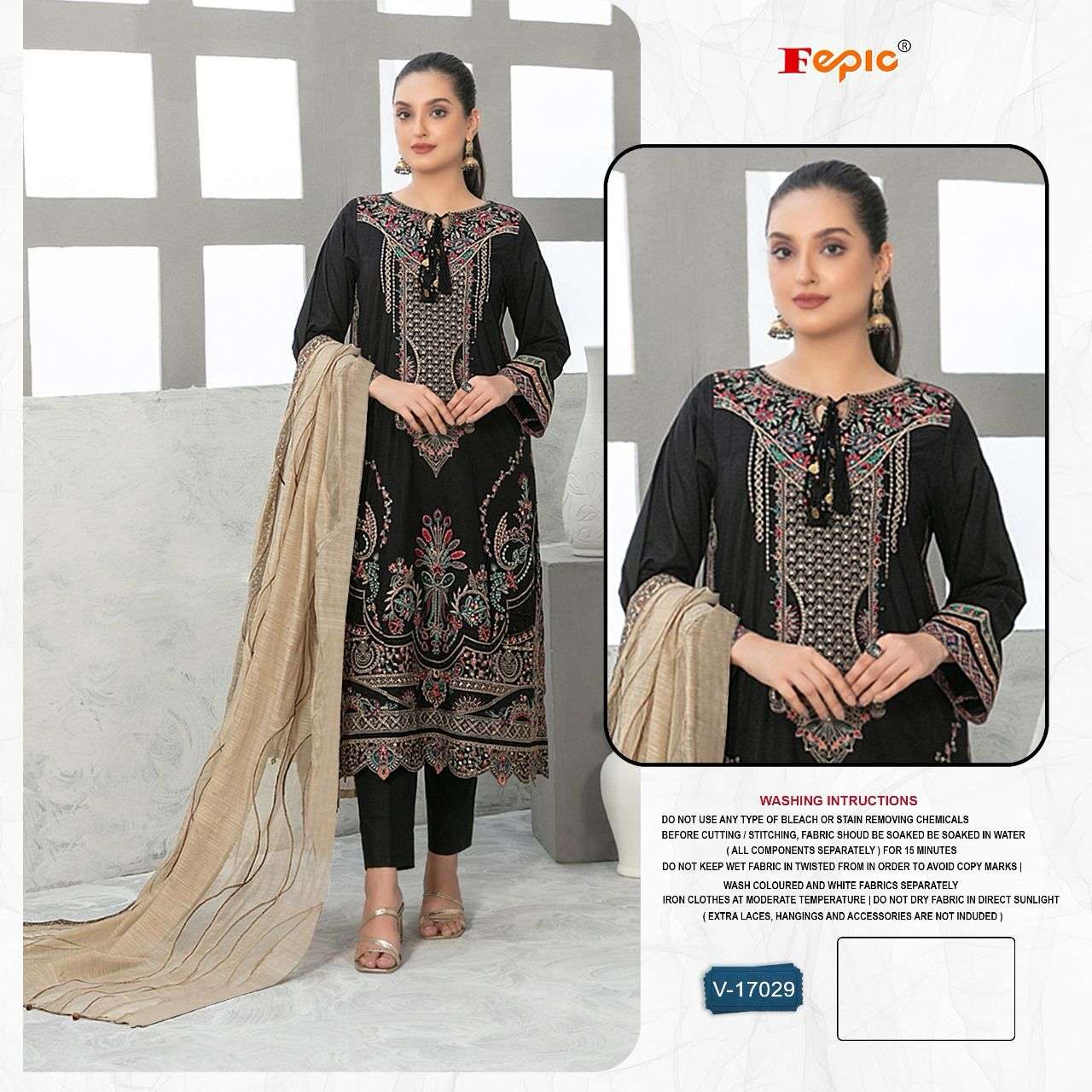 FEPIC ROSEMEEN  17029 VELVET WITH EMBROIDERY WORK BLACK COLOUR PAKISTANI SALWAR KAMEEZ COLLECTION