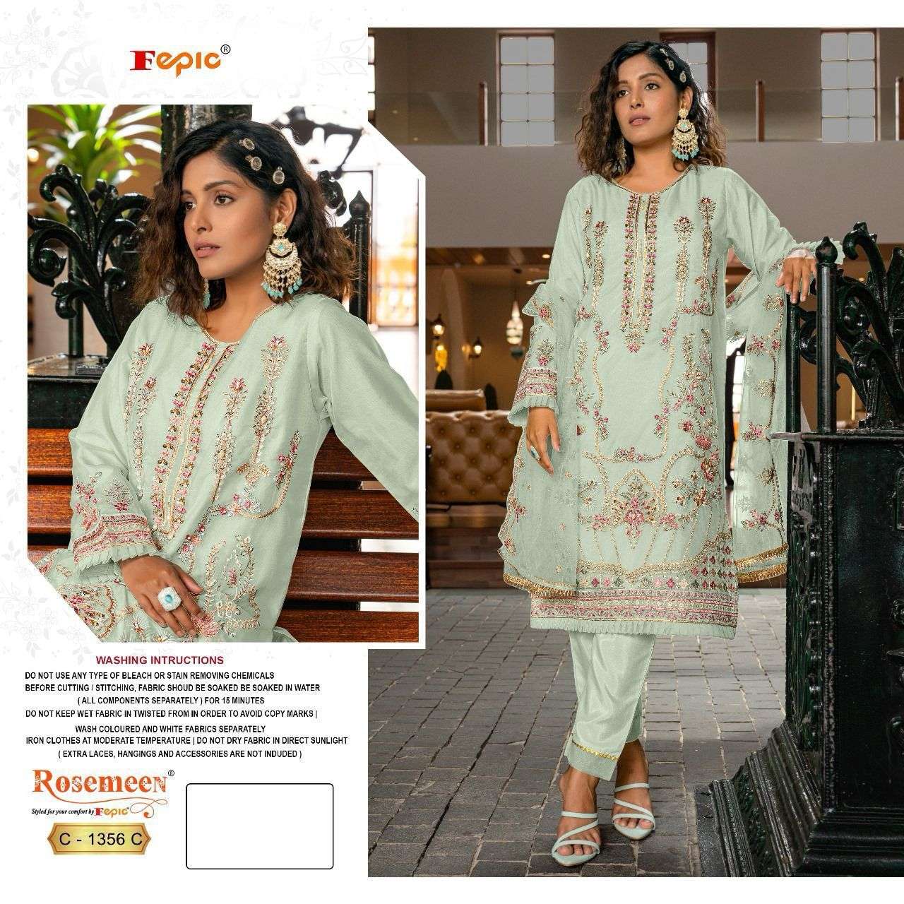 fEPIC ROSEMEEN c 1356 oRGANZA WITH EMBROIDERY WORK PAKISTANI SALWAR KAMEEZ COLLECTION AT BEST RATE