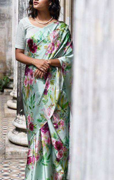 FLOWER PRINTED JAPAN SATIN FANCY PARTY WEAR SAREE COLLECTION AT BEST RATE