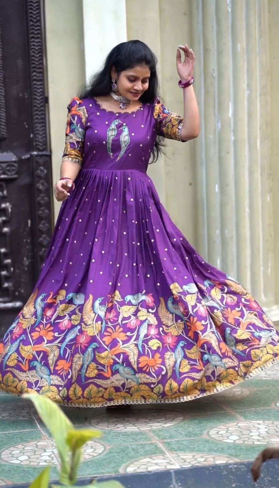 Purple colour Crepe silk with kalamkari printed readymade suits collection at best rate