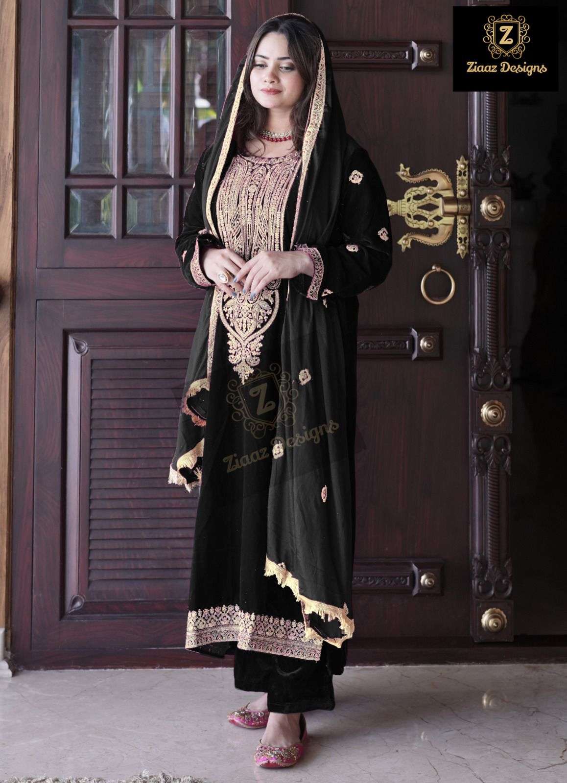 Ziaaz Designs 369 velvet with embroidery work designer pakistani salwar kameez collection at best rate