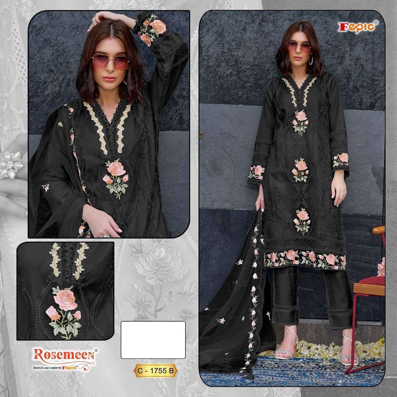 FEPIC ROSMEEN 1755 ORGANZA WITH EMBROIDERY WORK PAKISTANI SALWAR KAMEEZ COLLECTION