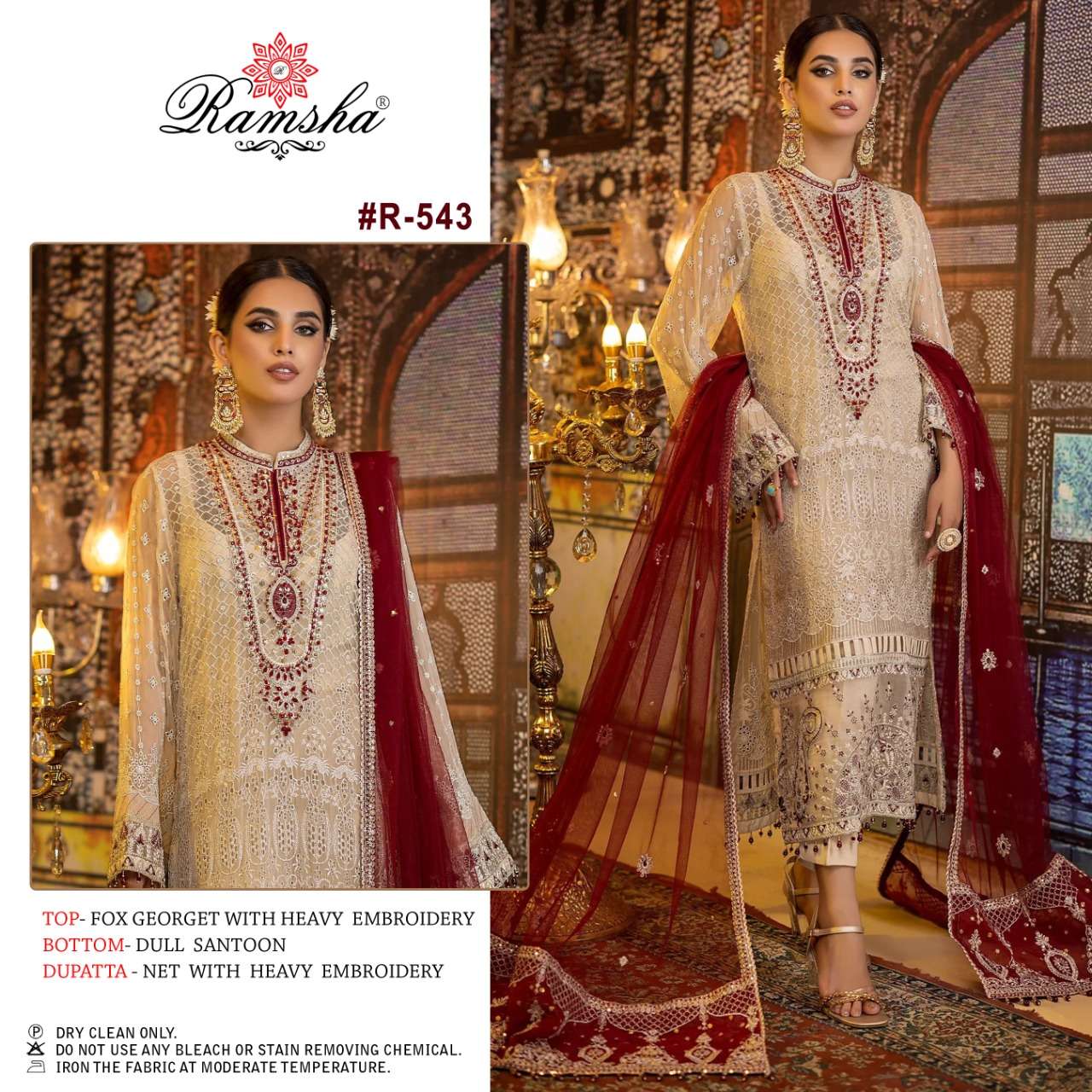 RAMSHA FASHION r 543 GEORGETTE WITH EMBROIDERY WORK PAKISTANI SALWAR KAMEEZ COLLECTION AT BEST RATE