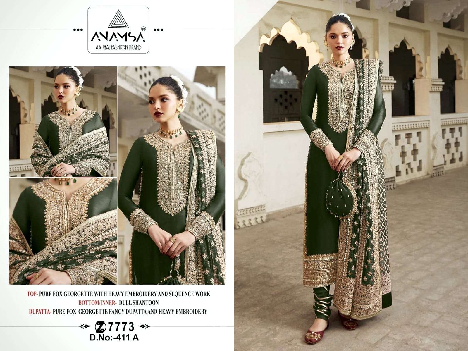 Anamsa-411-A-B-C-D GEORGETTE WITH EMBROIDERY WORK PAKISTANI SUITS COLLECTION AT BEST RATE