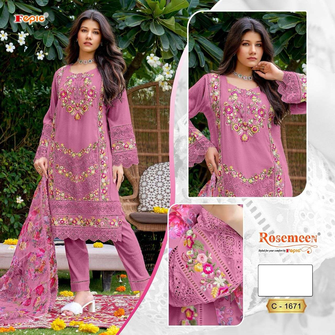 FEPIC C 1671 GEORGETTE WITH EMBROIDERY WORK PAKISTANI SUITS COLLECITON AT BEST RATE