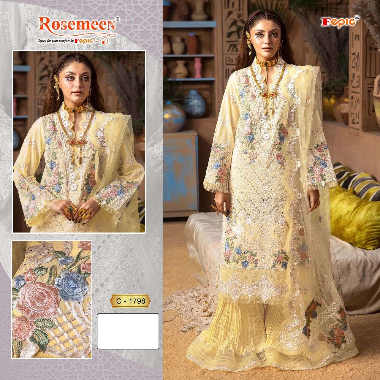 FEPIC RESEMEEN C 1798 COTTON WITH EMBROIDERY WORK PAKISTANI SUITS COLLECTION AT BEST RATE