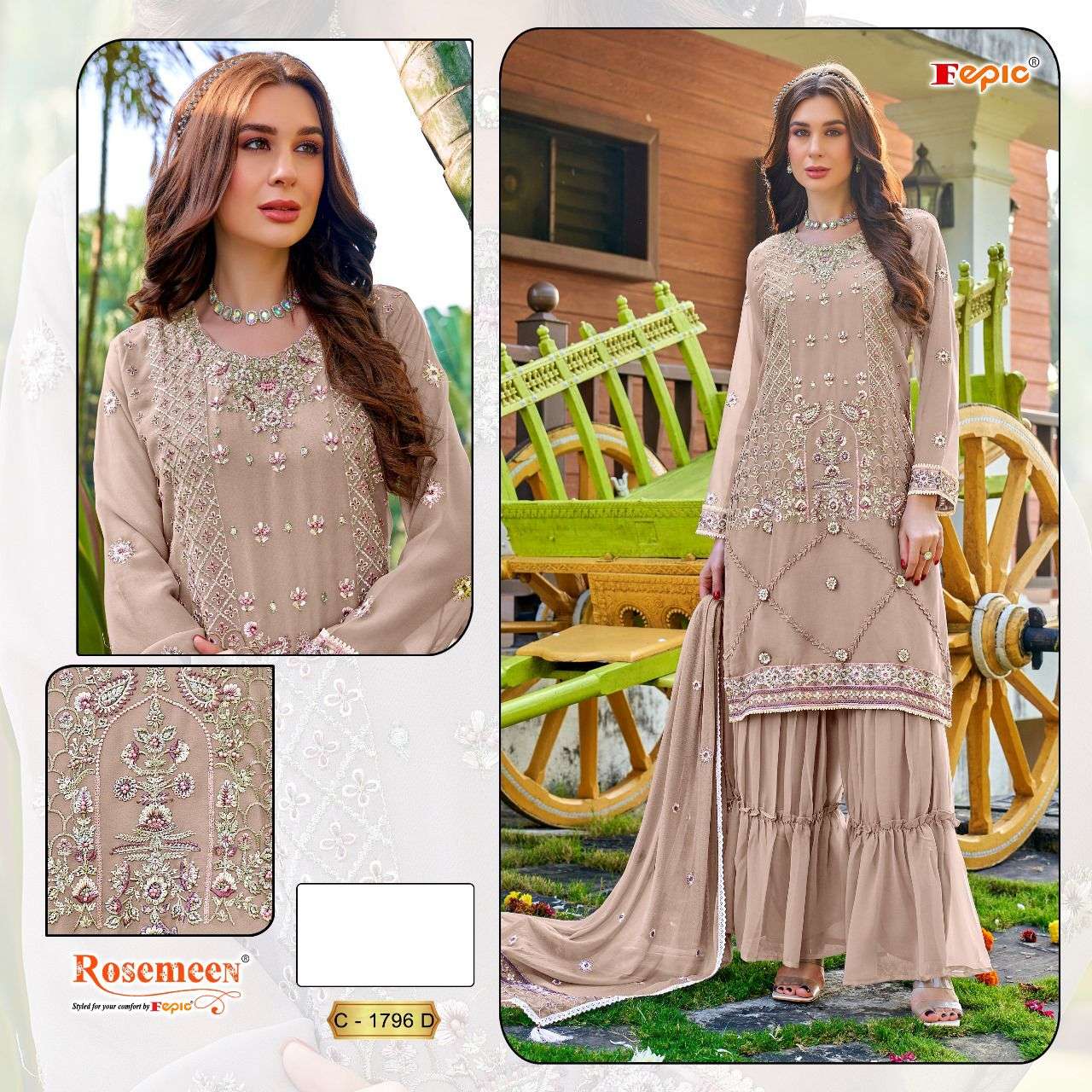 FEPIC ROSEMEEN C 1796 GEORGETTE WITH EMBROIDEY WORK PAKISTANI SUITS COLLECTION AT BEST RATE