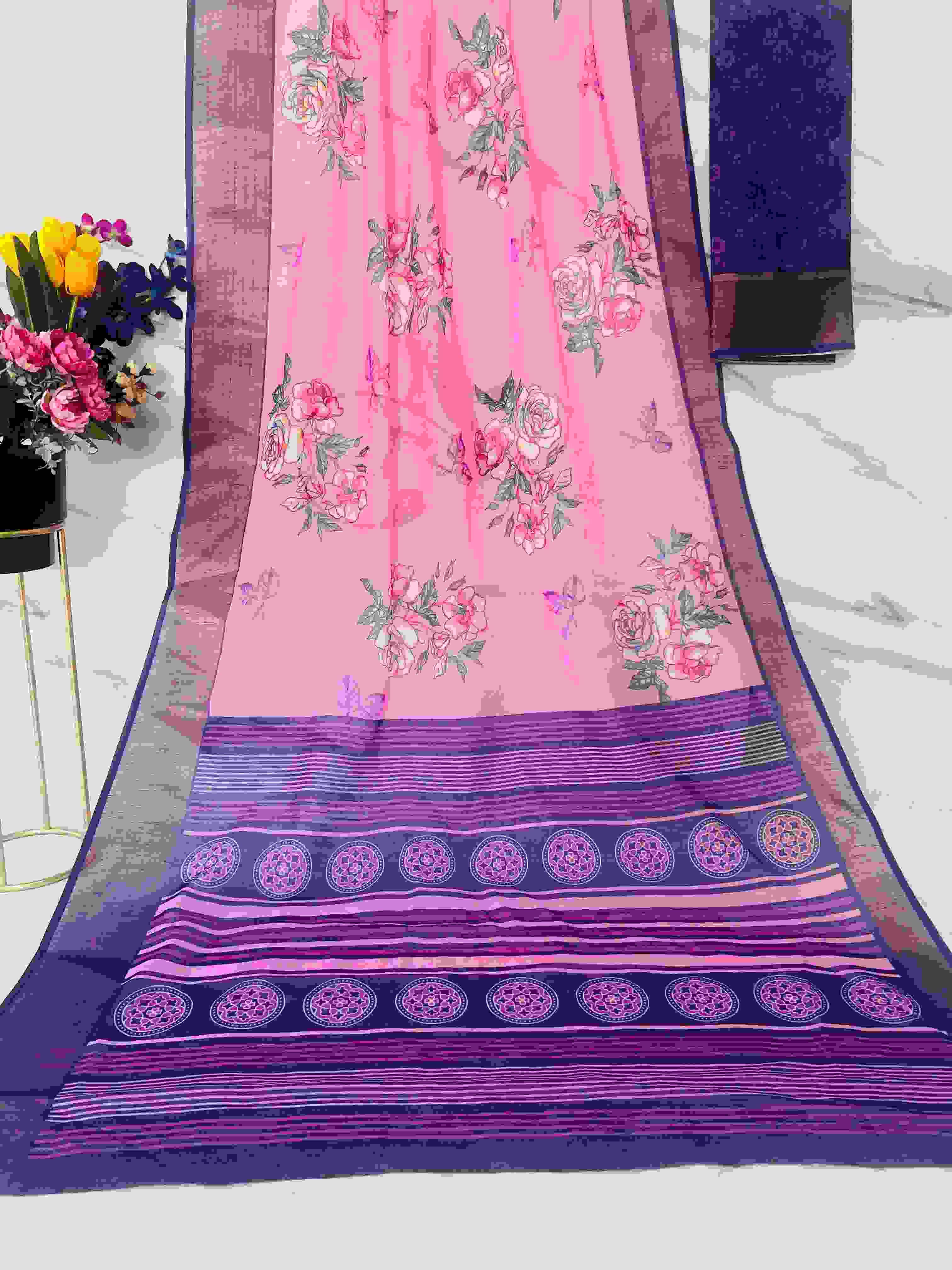 flower peinted Linen with fancy look summer Special saree collection at best Rate (10)flower printed Linen with fancy look summer Special saree collection at best Rate (10)
