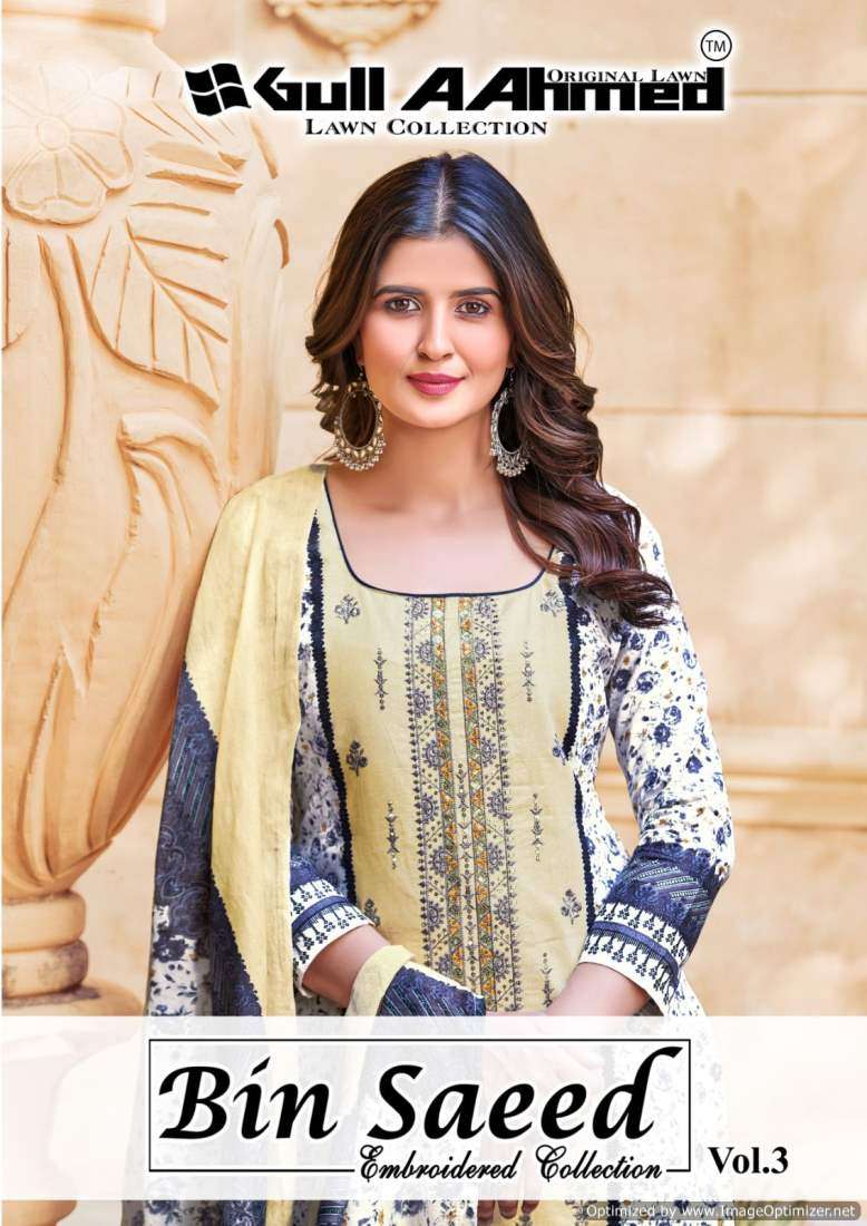 GULL A AHMED BIN SAEED VOL 3 LAWN COTTON WITH PRINTED PAKISTANI SUITS COLLECTION AT BEST RATE