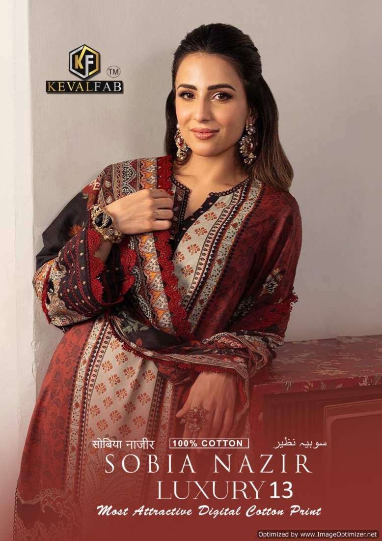 KEVAL SOBIA NAZIR VOL 13 COTTON WITH PRINTED PAKISTANI SYLYE DRESS MATERIAL COLLECTION AT BEST RATE