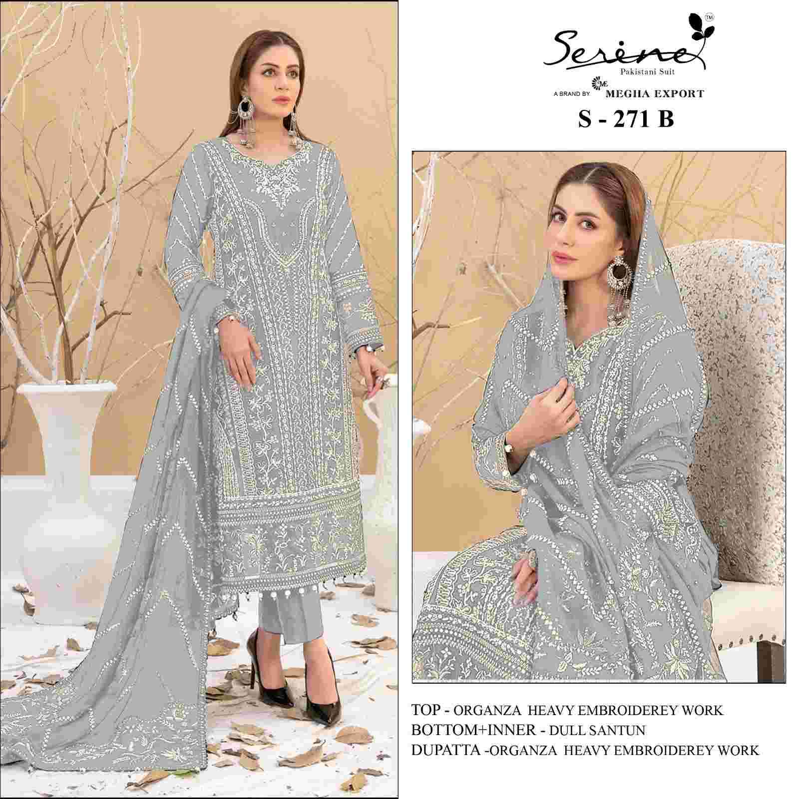 SERINE 271 ORGANZA WITH EMBROIDERY WORK PAKISTANI SUITS COLLECTION AT BEST WHOLESALE RATE 