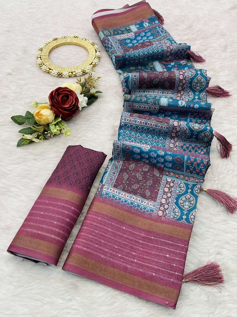 Soft Silk with printed Navy blue shades Sequence work border fancy saree collection at best rate