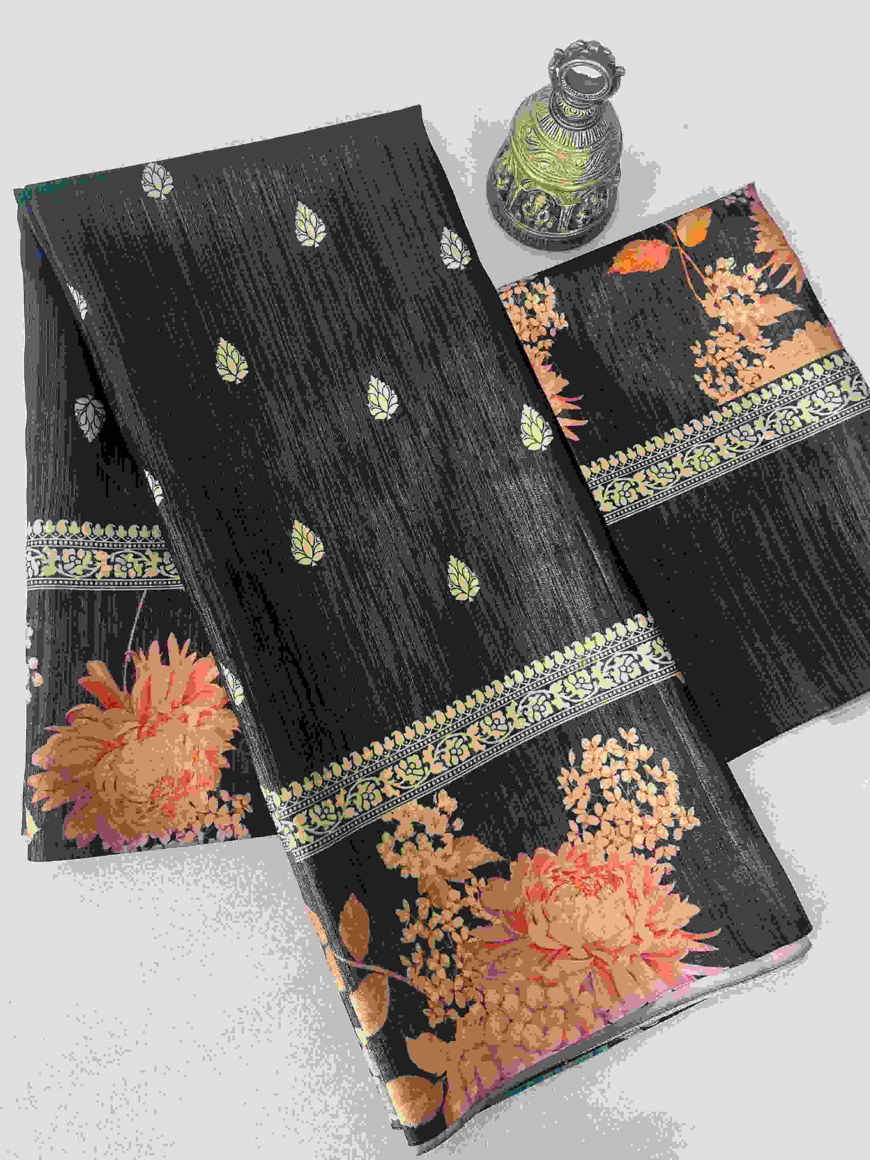 Traditional look Satin fabrics with digital flower printed saree collection at best rate