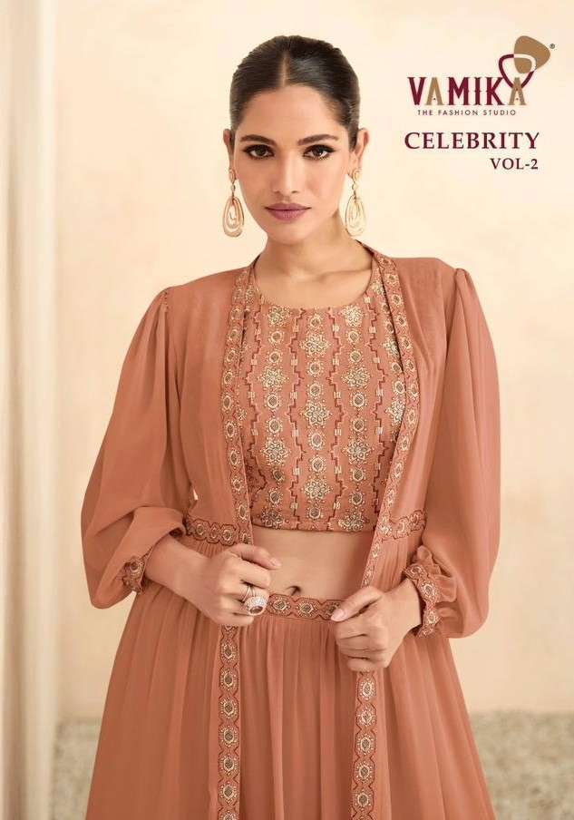 Vamika Celebrity Vol 2 chinon silk with designer readymade western style suits collection at best rate